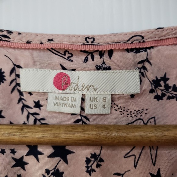 Boden Pink Popover Blouse sz 4 Bird Heart Lock Key print novelty long sleeve - Picture 3 of 6